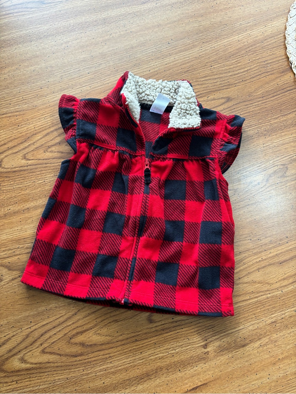 Infant Red and Black Buffalo Plaid Sherpa-Lined Vest